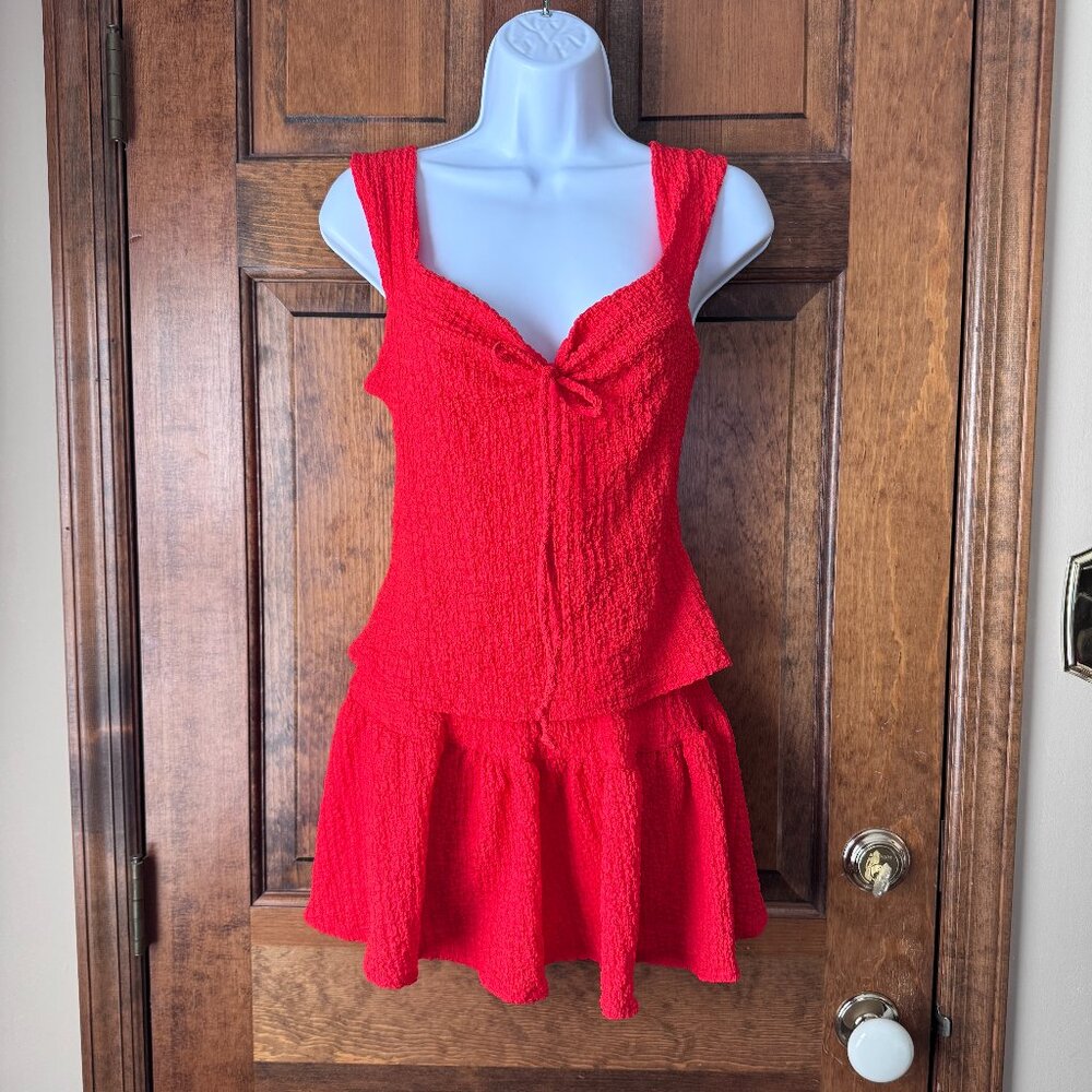 NWT See You Monday Textured Red Top & Skirt Set Large